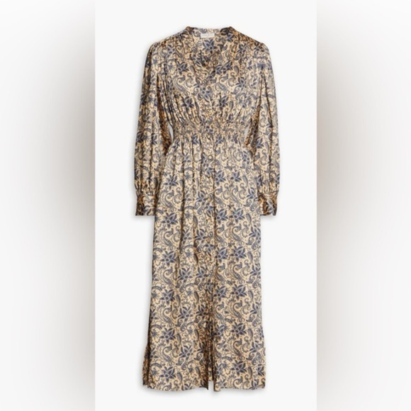 SANDRO Gathered paisley-print twill midi dress size medium - Picture 2 of 13